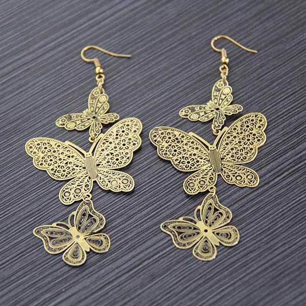 Sheet Copper Stamping Hollow Out Flowers Leaves Butterfly Earrings Bronze Color Round Earring Antique Gold Jewelry