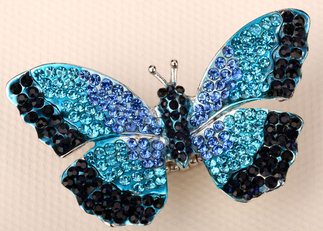 Butterfly stretch ring for women girls summer bling jewelry W crystal gold & silver color wholesale dropship 12