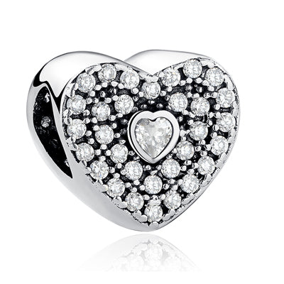 BELAWANG 925 Sterling Silver Heart Crystal Charms Footprint Butterfly Beads Fit Original Pandora Bracelet Bangle DIY Jewelry