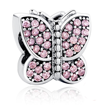 BELAWANG 925 Sterling Silver Heart Crystal Charms Footprint Butterfly Beads Fit Original Pandora Bracelet Bangle DIY Jewelry