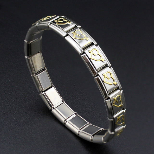 Hapiship 2017 Women Man Fashion Style Jewelry Heart Flower Butterfly Cross Dolphins 316L Stainless Steel Elastic Bracelet Bangle