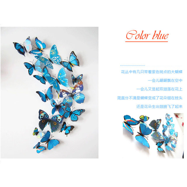12 Pcs/set 3D PVC Double Butterfly Wall Sticker Butterfly on the wall Home Decor New Arrival Fridage stickers Decoration