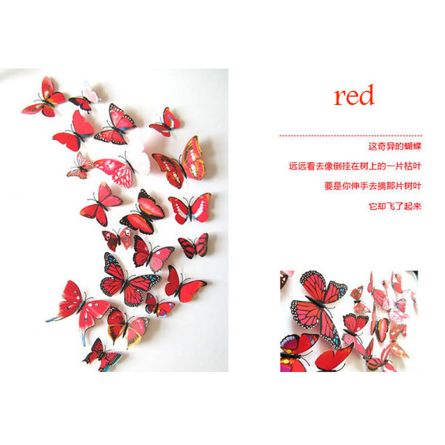 12 Pcs/set 3D PVC Double Butterfly Wall Sticker Butterfly on the wall Home Decor New Arrival Fridage stickers Decoration