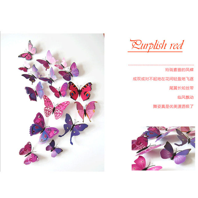 12 Pcs/set 3D PVC Double Butterfly Wall Sticker Butterfly on the wall Home Decor New Arrival Fridage stickers Decoration