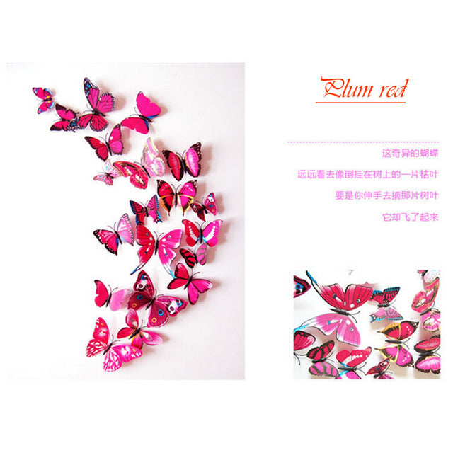 12 Pcs/set 3D PVC Double Butterfly Wall Sticker Butterfly on the wall Home Decor New Arrival Fridage stickers Decoration