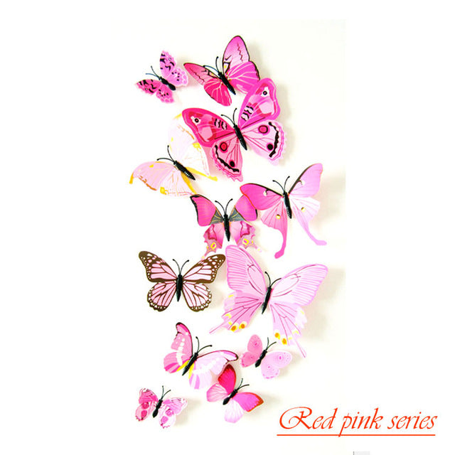 12 Pcs/set 3D PVC Double Butterfly Wall Sticker Butterfly on the wall Home Decor New Arrival Fridage stickers Decoration