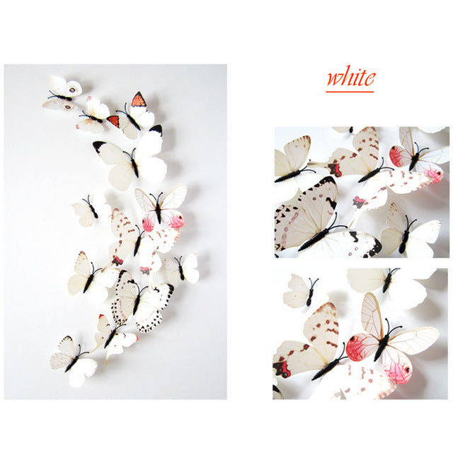 12 Pcs/set 3D PVC Double Butterfly Wall Sticker Butterfly on the wall Home Decor New Arrival Fridage stickers Decoration