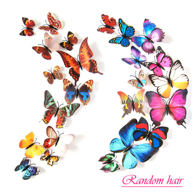 12 Pcs/set 3D PVC Double Butterfly Wall Sticker Butterfly on the wall Home Decor New Arrival Fridage stickers Decoration