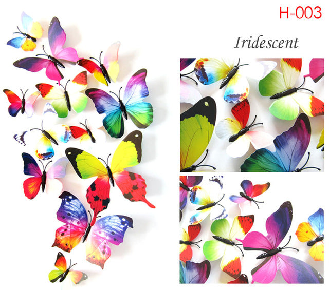 12 Pcs/set 3D PVC Double Butterfly Wall Sticker Butterfly on the wall Home Decor New Arrival Fridage stickers Decoration