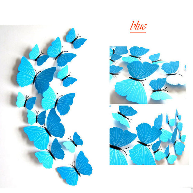 12 Pcs/set 3D PVC Double Butterfly Wall Sticker Butterfly on the wall Home Decor New Arrival Fridage stickers Decoration