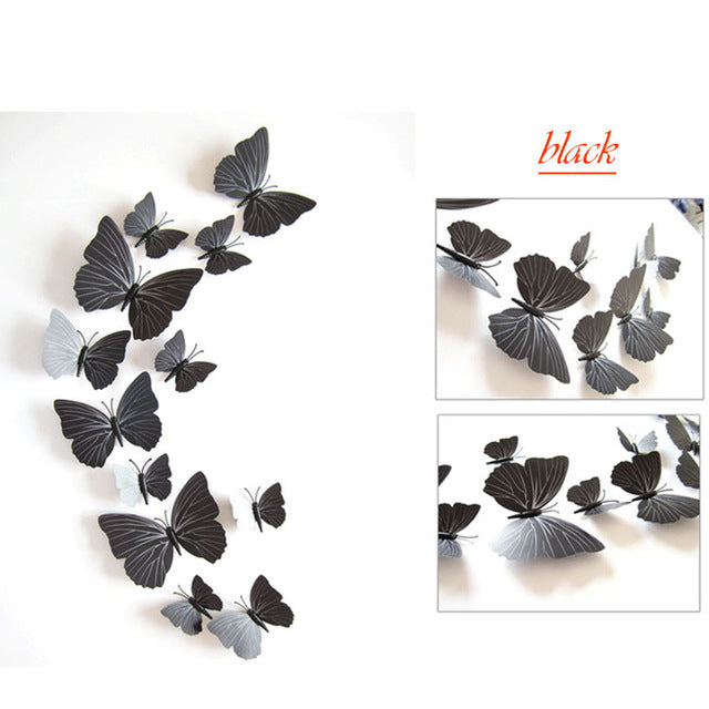 12 Pcs/set 3D PVC Double Butterfly Wall Sticker Butterfly on the wall Home Decor New Arrival Fridage stickers Decoration