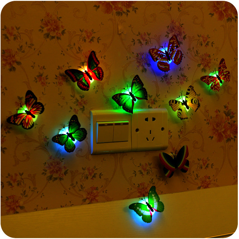 5pcs colorful LED romantic butterfly night light stickers decorative items party wedding supplies luminaria lamp