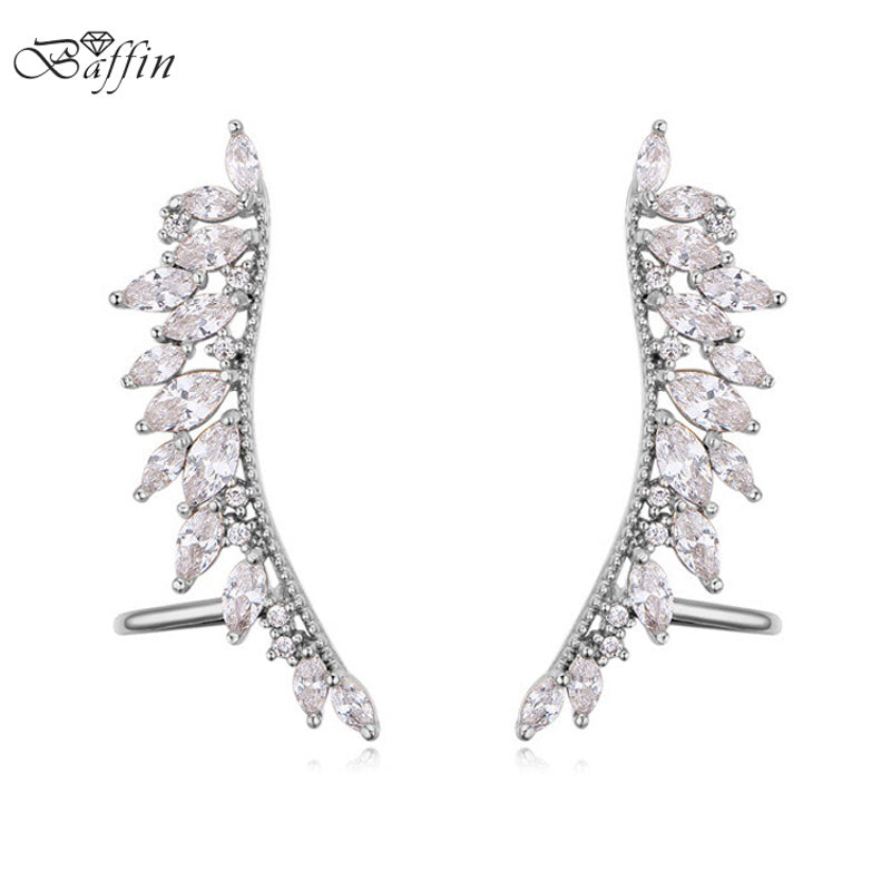 BAFFIN 2017 Fashion  Wing Ear Cuff Cubic Zirconia Clip Earrings For Women Wedding Party Piercing Earrings Bijoux