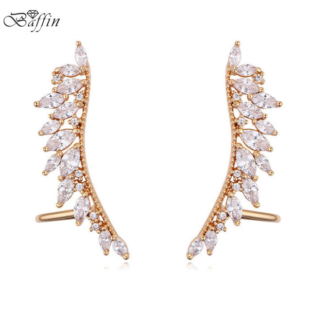 BAFFIN 2017 Fashion  Wing Ear Cuff Cubic Zirconia Clip Earrings For Women Wedding Party Piercing Earrings Bijoux