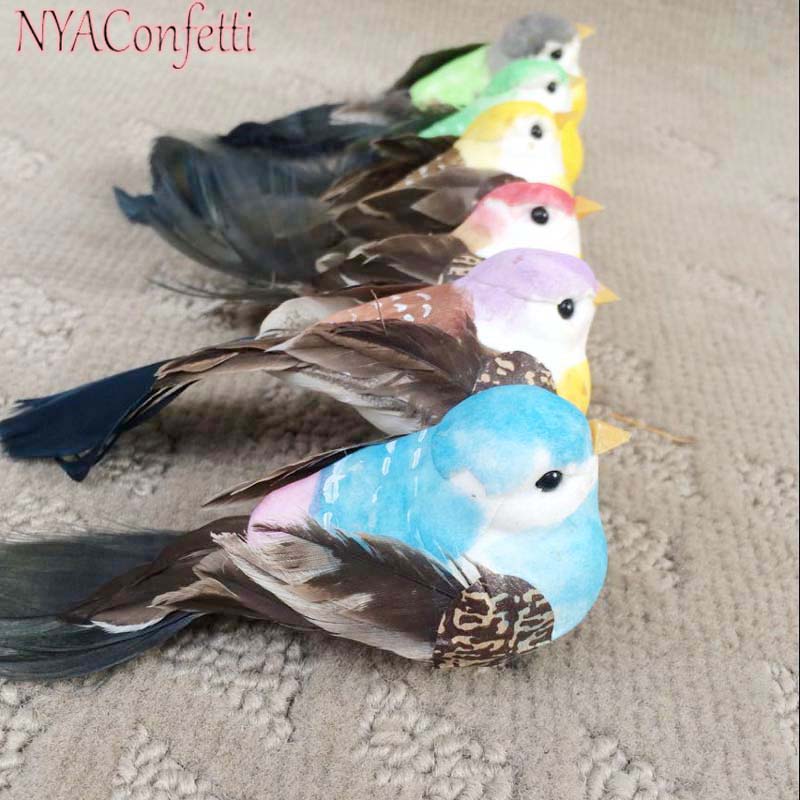 12PCS, 6Colors,12*4*4CM,Foam Feather Fake Bird,Decorative Artificial Birds With Magnet/Foot/Clip,DIY Craft Wedding Decoration