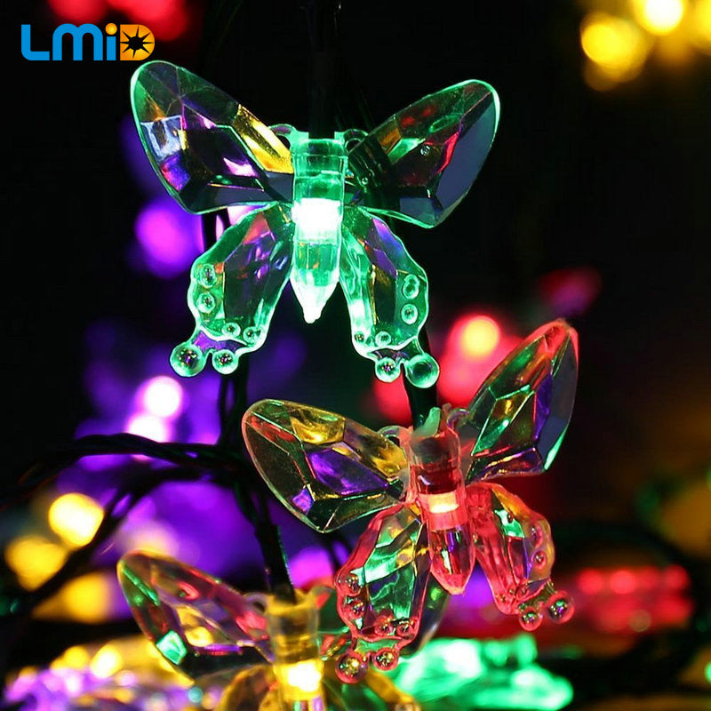 6M Solar Led Lights 30LEDs Colorful Butterfly Fairy String Lamps Christmas Holiday Party Garden Decoration Waterproof Lighting