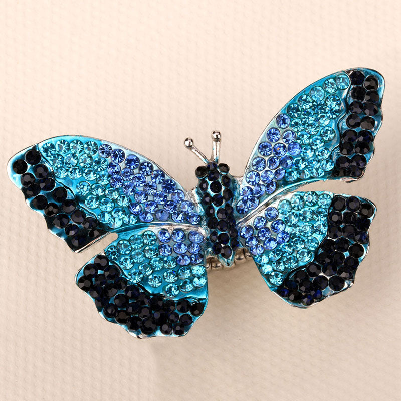 Butterfly stretch ring for women girls summer bling jewelry W crystal gold & silver color wholesale dropship 12