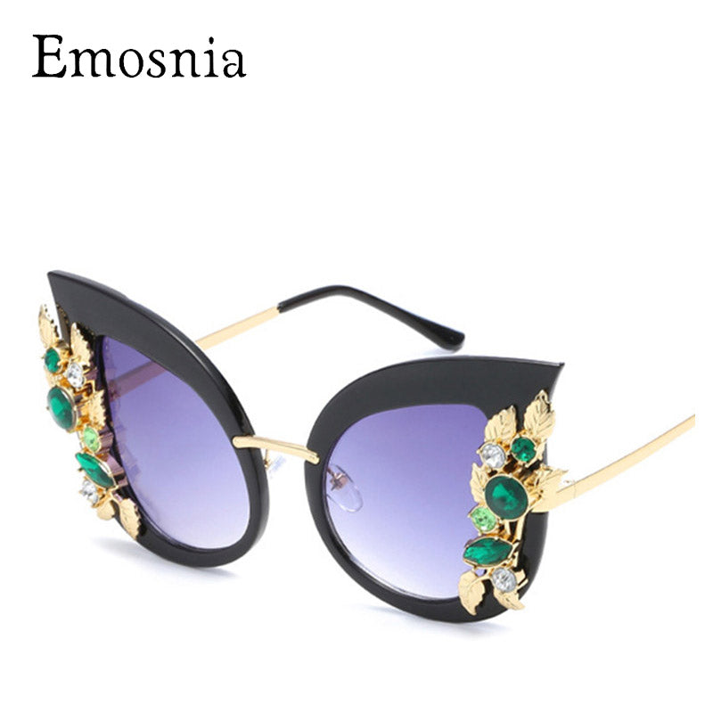 Emosnia Fashion Ladies Rhinestone Cat Eye sunglasses Women Designer Sexy Shade for Female Sun Glasses Luxury Black Pink Color