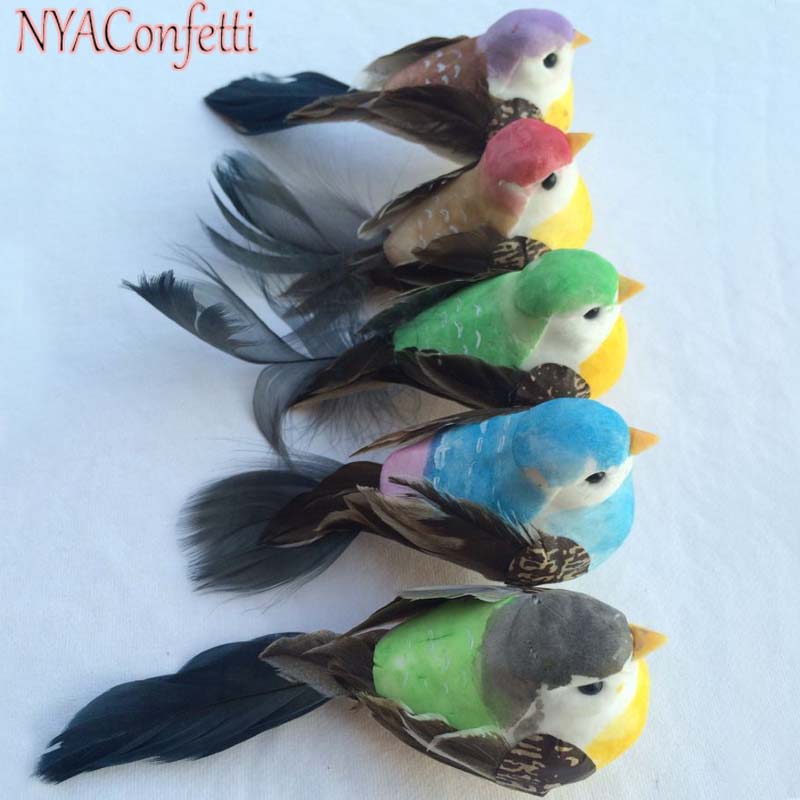 12PCS,12*4*4CM 6Colors Decorative Foam Feather Artificial Craft Birds With Clip,Fake Bird Christmas Decoration,Home Ornaments