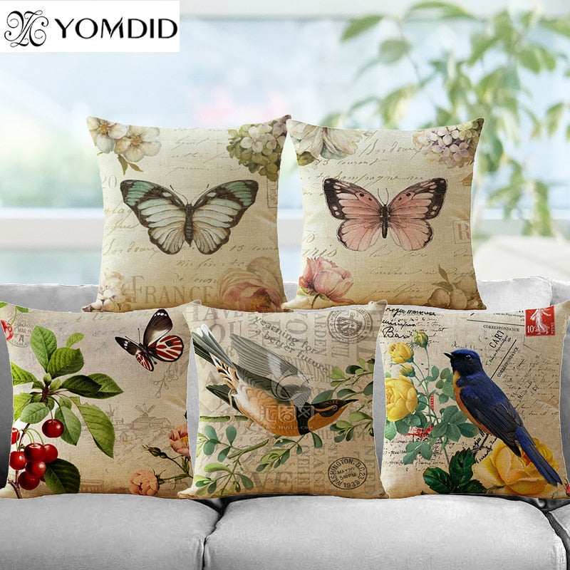 Flower Birds Cushion cover Butterfly Pillowcase sofa Decorative Cushion Cover for Sofa Home Decor Throw Pillow Case Pillows