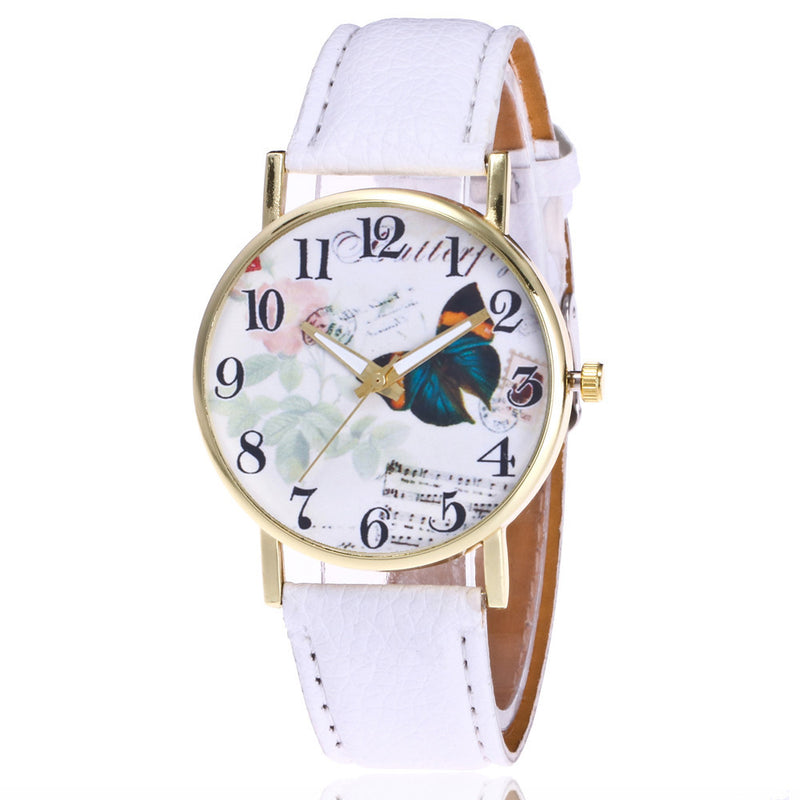 Butterfly Pattern Leather Band Analog Quartz Vogue Wrist Watches