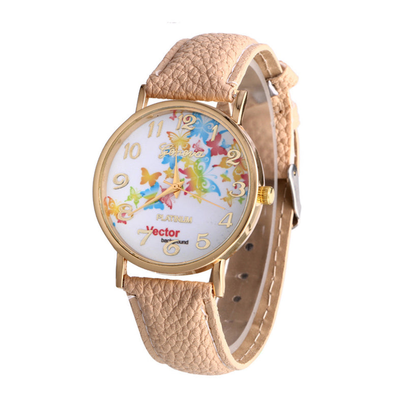 Butterfly Patterns Leather Band Analog Quartz Vogue Wrist Watches
