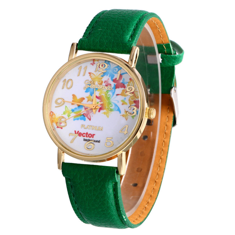 Butterfly Patterns Leather Band Analog Quartz Vogue Wrist Watches