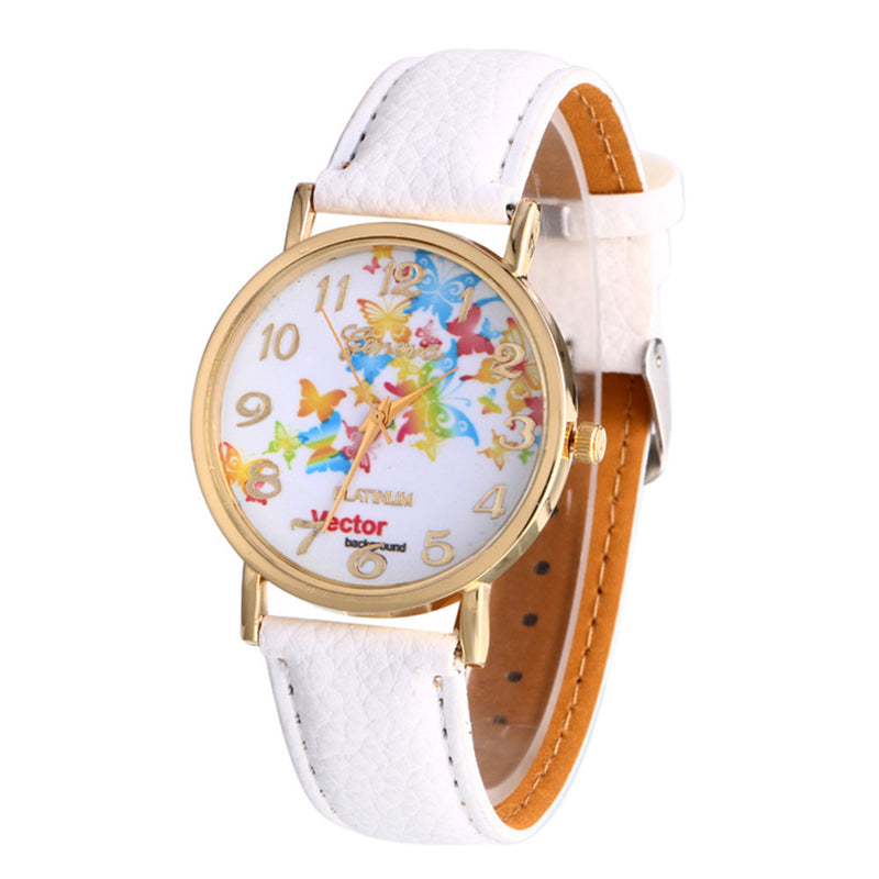 Butterfly Patterns Leather Band Analog Quartz Vogue Wrist Watches