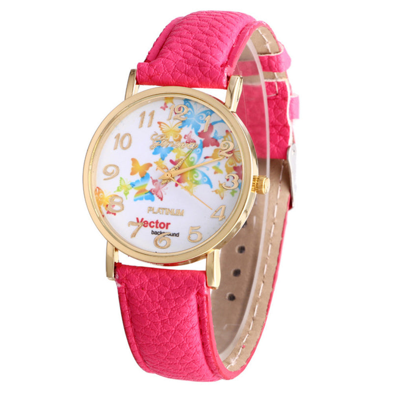 Butterfly Patterns Leather Band Analog Quartz Vogue Wrist Watches