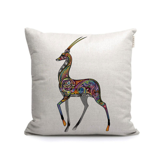 Color lines cartoon animals plants ecorative pillows cases rhinoceros deer butterfly horse throw pillow covers for sofa home