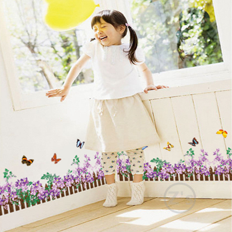 Railing Fence flowers grass butterfly wall sticker for shower tile stickers in the bathroom bath Curtains for bathroom AY756