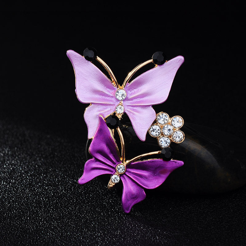 Rhinestones Double Butterfly Brooches Pin Clothing Accessories for Women Party Wedding Fashion Gold-Color Brooch Jewelry Gifts