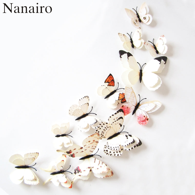 12pcs PVC Magnet 3D Butterfly Wall Sticker Decals Home Decor Poster For Kids Rooms Adhesive Wall Art Stickers Fridge Decoration