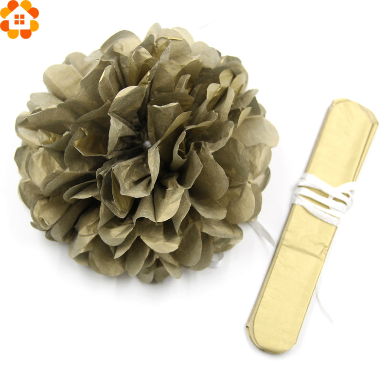 8PCS Mix 4Sizes Gold&Sliver Tissue Paper Pom Poms Flower Kissing Balls DIY Home/Birthday/Wedding Party Decoration Wedding Favors