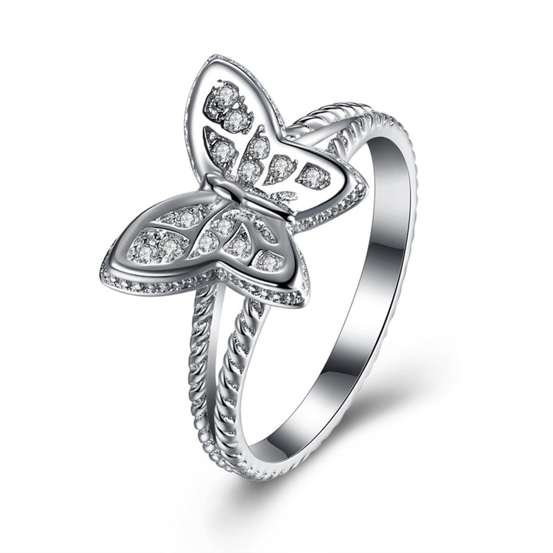 2017 Newest 925 Silver Ring For Woman Trinket Butterfly Design Retro Style Sterling Silver Jewelry Birthday Gift Party Dress