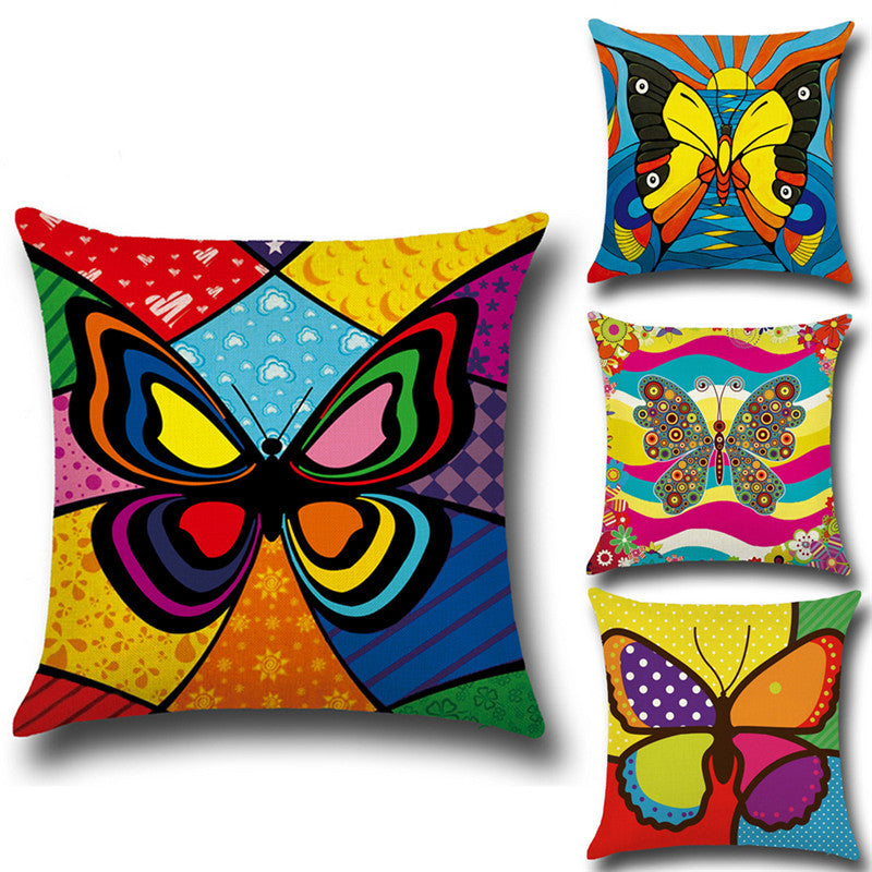 Printed Cushion Cover 45cm*45cm Cotton Linen Throw Pillow Case Colorful Butterfly Print Home Decor Sofa Bed Cushion Covers