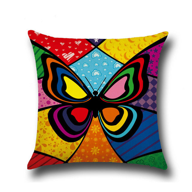 Printed Cushion Cover 45cm*45cm Cotton Linen Throw Pillow Case Colorful Butterfly Print Home Decor Sofa Bed Cushion Covers