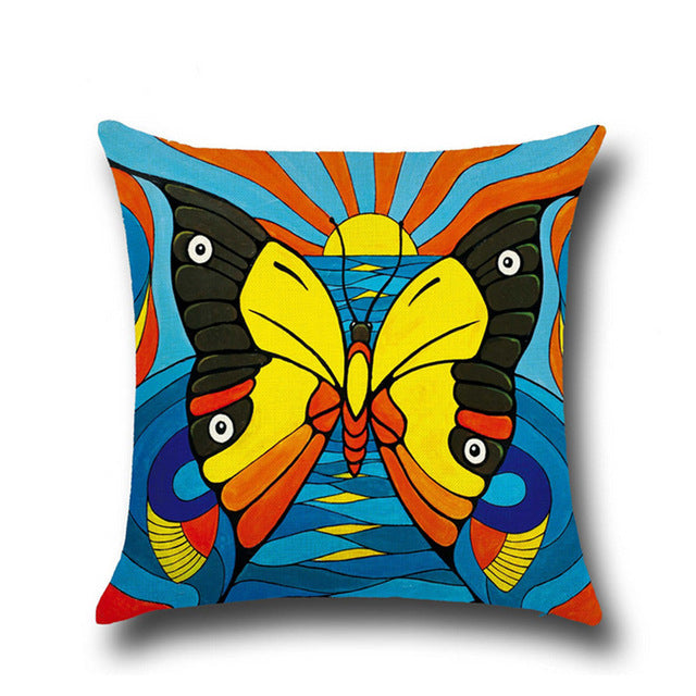 Printed Cushion Cover 45cm*45cm Cotton Linen Throw Pillow Case Colorful Butterfly Print Home Decor Sofa Bed Cushion Covers