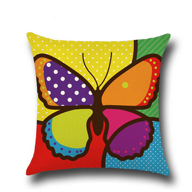 Printed Cushion Cover 45cm*45cm Cotton Linen Throw Pillow Case Colorful Butterfly Print Home Decor Sofa Bed Cushion Covers