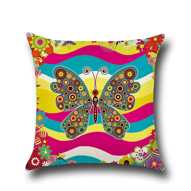 Printed Cushion Cover 45cm*45cm Cotton Linen Throw Pillow Case Colorful Butterfly Print Home Decor Sofa Bed Cushion Covers