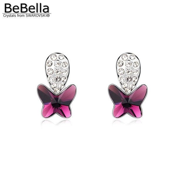 BeBella women gift 3 colors women crystal butterfly earrings made with Austrian crystals from Swarovski
