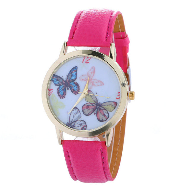 Womens Quartz Watch 1 PC Elegent Butterfly Pattern Analog Wrist Watch Vogue PU Leather Strap Female Watch Brands Wholesale 40M20