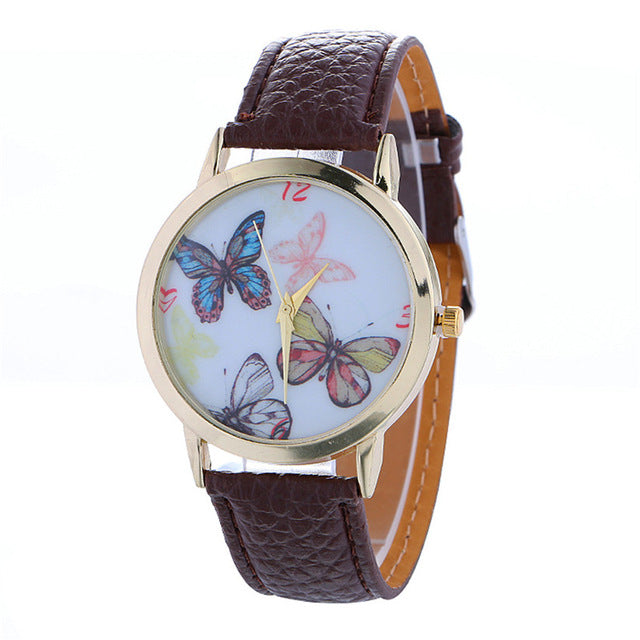 Womens Quartz Watch 1 PC Elegent Butterfly Pattern Analog Wrist Watch Vogue PU Leather Strap Female Watch Brands Wholesale 40M20