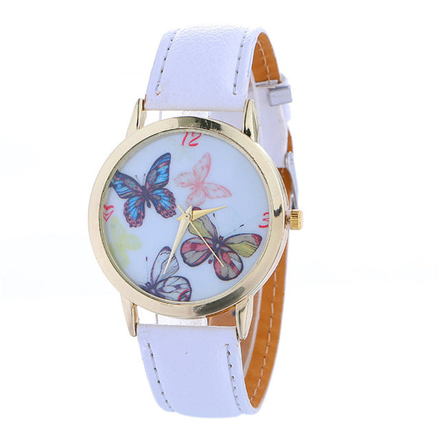 Womens Quartz Watch 1 PC Elegent Butterfly Pattern Analog Wrist Watch Vogue PU Leather Strap Female Watch Brands Wholesale 40M20