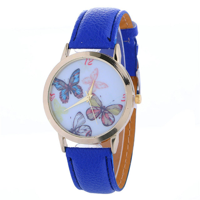 Womens Quartz Watch 1 PC Elegent Butterfly Pattern Analog Wrist Watch Vogue PU Leather Strap Female Watch Brands Wholesale 40M20