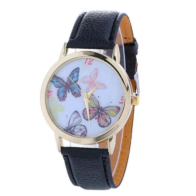 Womens Quartz Watch 1 PC Elegent Butterfly Pattern Analog Wrist Watch Vogue PU Leather Strap Female Watch Brands Wholesale 40M20