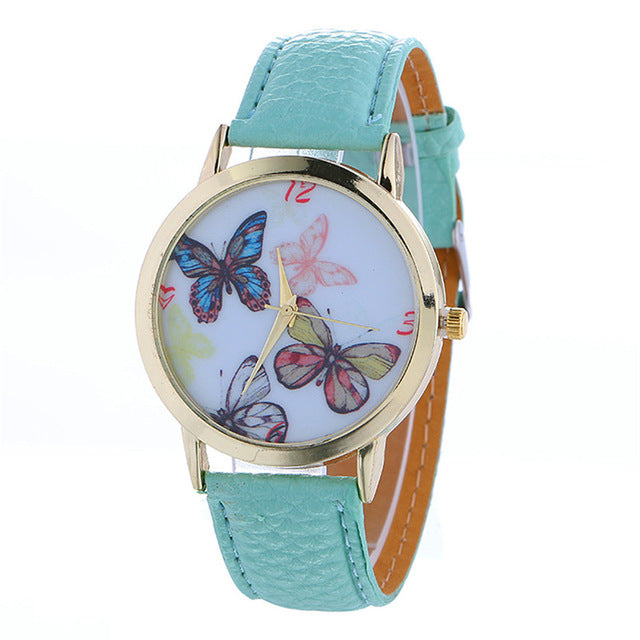 Womens Quartz Watch 1 PC Elegent Butterfly Pattern Analog Wrist Watch Vogue PU Leather Strap Female Watch Brands Wholesale 40M20