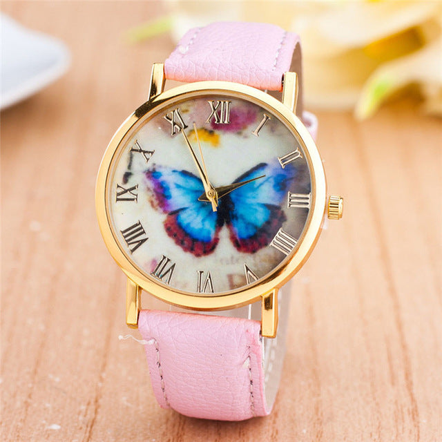 Womens Quartz Watches 1 PC Butterfly Patterns Wrist Watches Faux Leather Analog Roman Number Female Watch Brands Wholesale 40M10