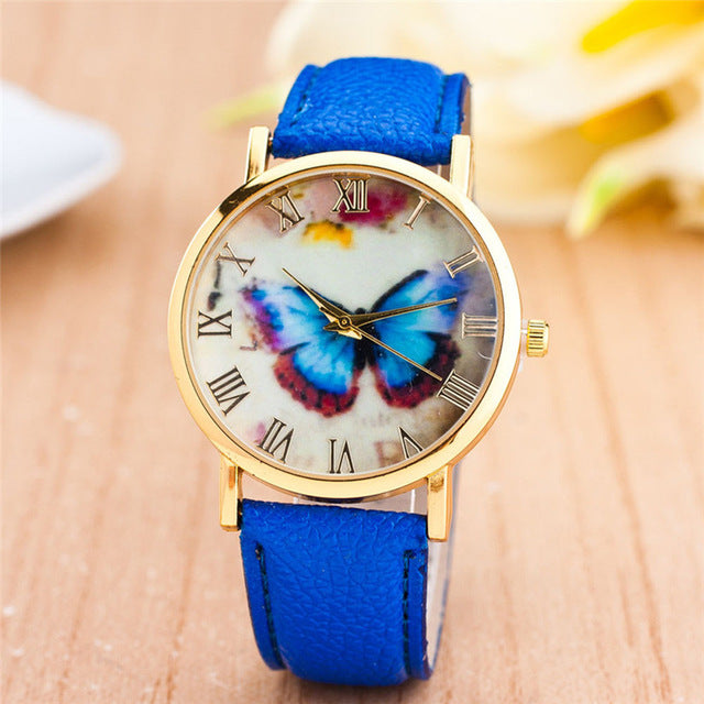 Womens Quartz Watches 1 PC Butterfly Patterns Wrist Watches Faux Leather Analog Roman Number Female Watch Brands Wholesale 40M10