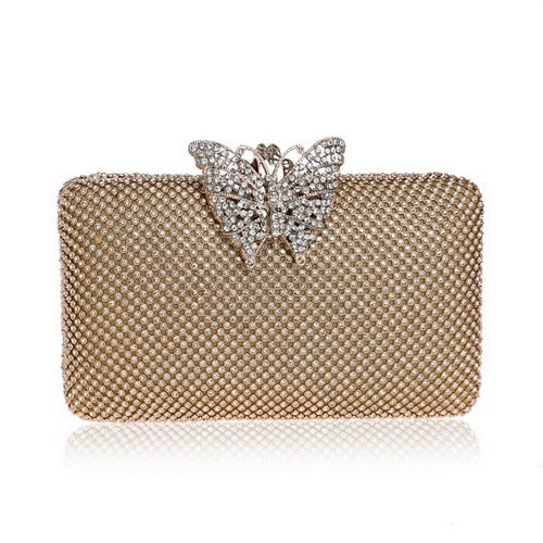 SEKUSA Butterfly Metal Rhinestones Bag Female Small Ladies Crystal Evening Clutch Bag Chain Shoulder Women Party Weddng Purse